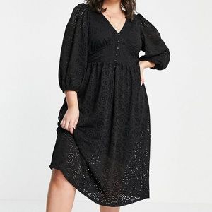 NWT River Island Plus Broderie Midi Smock Dress in Black